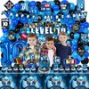 KOTLMIGHT 10th Birthday Decorations for Boys, 149Pcs Blue Video Game level 10 Party Supplies for Boy 10th Birthday - Backdrop, Banner, Balloons, Tablecloth, Centerpieces, Hanging Swirls, Wall Signs