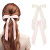 2Pcs Silky Satin Hair Bows for Women Hair Clip Hair Ribbon Ponytail Holder Accessories Slides Metal Clips Hair Bow for Girls Toddlers Teens Kids-Beige/Pink