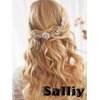 Salliy Wedding Hair Comb Blue Leaf Bridal Hair Piece Silver Rhinestone Hair Accessories for Women and Girls (F)