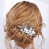 Jeairts Flower Wedding Hair Clips Blue Beaded Wedding Hair Pieces Glitter Crystal Pearl Headpiece Hair Barrette Bridal Hair Accessories for Women and Girls