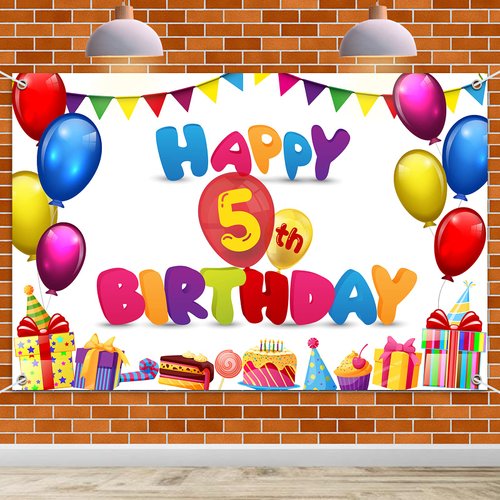 HAMIGAR 6x4ft Happy 5th Birthday Banner Backdrop - 5 Years Old Birthday Decorations Party Supplies for Girls Boys Kids - Colorful