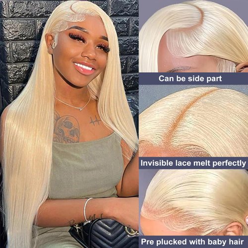 Nicele Ann 613 13x6 Lace Front Wig Human Hair Straight 613 HD Lace Frontal Wig 13X6 200 Density Blonde Lace Front Wigs Human Hair Pre Plucked With Baby Hair (30 Inch, 613 13x6 Straight)