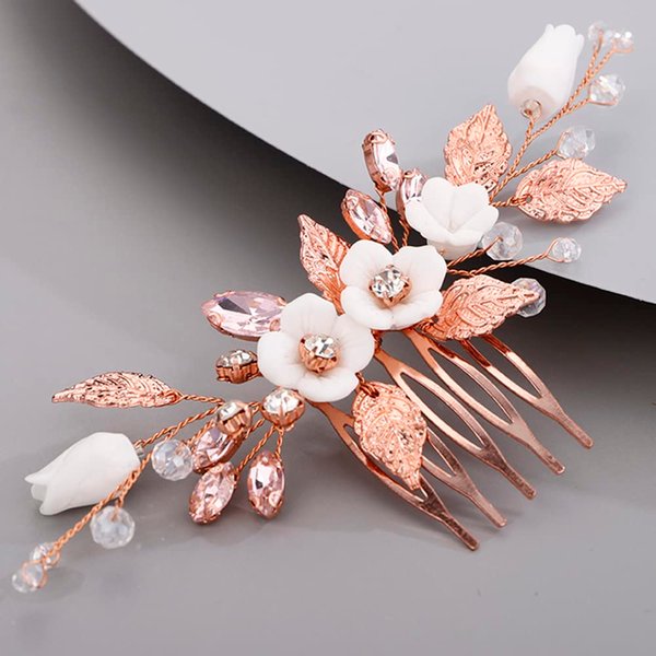 BERYUAN Cute White Flower Hair Comb for Women Girls Prom Hair Comb Pink