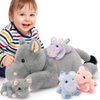 Tezituor Hippo Stuffed Animals Set, 16''Soft Mommy Hippo Plush with Baby Hippo Toys for Girl Boy, 5Pcs Stuffed Hippo Gift for Kids, Cute Stuffed Hippopotamus Plush Pillow for Birthday Christmas Decor