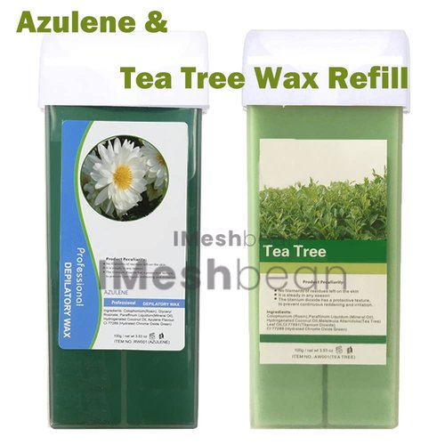 iMeshbean®Double Depilatory Roll on Wax Heater Roller Warmer Cartridge Strips Hair Removal Kit with ON/OFF Switch (Azulene & Tea Tree Wax & 100 Paper)