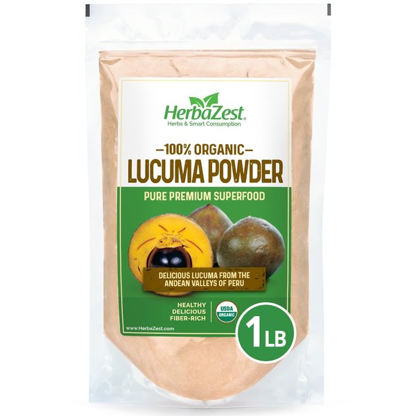 HerbaZest Lucuma Powder Organic - 1 LB - USDA Certified, Vegan & Gluten Free Superfood - Tasty Addition to Smoothies, Desserts, Ice Cream & More