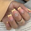 IMSOHOT Square Medium Press on Nails Sunset Yellow Gradient Fake Nails Matte French Tips False Nails with Rhinestone Designs Full Cover Acrylic Nails Glue on Nails for Women 24Pcs