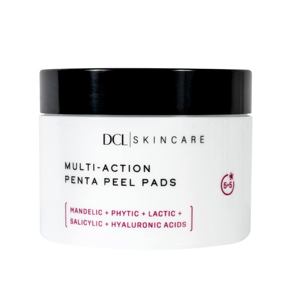 DCL Skincare Multi-Action Penta Peel renew skin in 5 mins, gentle acid peel, resurfaces, unclogs pores, hydrates, Salcylic, Mandelic, Phytic, Hyaluronic and lactic acids 50 pads