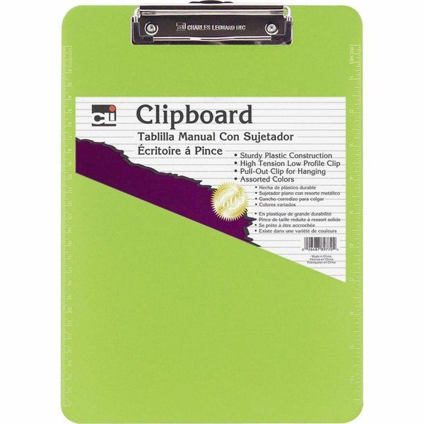 Charles Leonard Transparent Plastic Clipboard with Low Profile Clip and Pull Out Hook, Letter Size, Neon Green, 1 Each (89725)