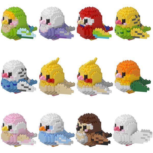 HJPLPXH Parrots Micro Mini Building Block Sets Birthday Gift for Kids, Animals Buildling Model Kits, Mini Bricks Birds Series Toys for Kids（12 Boxes）