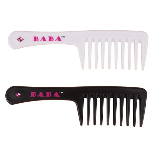BABA - 2 Piece Diamond Crystal Wide Tooth Comb – Combs for Women, Hair Comb, Detangles Wet or Dry Hair, Detangling Comb, Wide Tooth Comb for Curls, Detangling Brush (White Black)