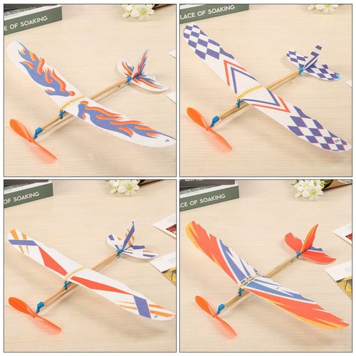TOYANDONA 5Pcs Rubber Band Powered Aircraft Airplane Model Creative Helicopter for Kids Throwing Glider Airplane Toy for Birthday Party Favor Prize Reward (Random Pattern)
