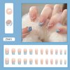 Blue French Press on Nails Medium with Pearl Design Cute Ballet Shaped False Nails Artificial Acrylic Coffin Nails Full Cover Reusable Fake Nails Nature Fit Stick on Nails Glue on Nails for Women