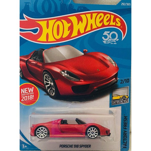 Hot Wheels Factory Fresh 2/10, RED Porsche 918 Spyder 292/365 50TH Anniversary Card