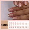 24 Pcs Gold French Tip Press on Nails Short Square Fake Nails with Glossy French Tip False Nails Glue on Nails Golden French Artificial Nails Decoration for Women Nail Art Design