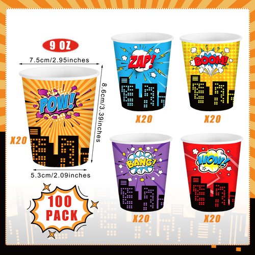 Maxcheck 100 Pcs 9 oz Hero Cups Disposable Party Supplies Paper Cups Colorful Fun Drinking Cups Birthday Party Favor Decorations