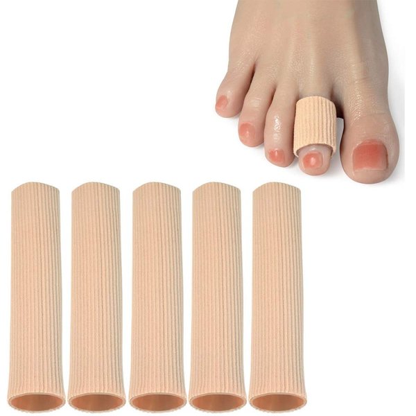 Cuttable Toe Tubes Sleeves 5 Pack, Made of Elastic Fabric Lined with Silicone Gel. Toe Sleeve Protectors Relief Toe Pressure Pain, Corn and Calluses Remover