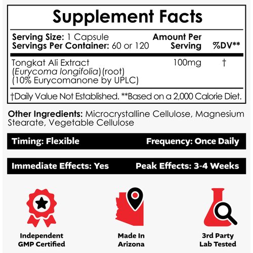 Nootropics Depot Tongkat Ali Extract Capsules | 100mg | 60 Count | 10% Eurycomanone by HPTLC | Eurycoma longifolia Root Extract
