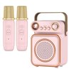 Qoosea Mini Karaoke Machine with 2 Wireless Microphones Portable Bluetooth Microphone with Speaker for Kids and Adults 5W Output Speaker with Light Birthday Gifts for Girls Ages 4~12+ Years Old (Pink)