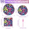 96Pcs Neon Rainbow Leopard Birthday Party Supplies Cheetah Party Plates and Napkins Neon Rainbow Leopard Party Disposable Tableware Decorations for Neon Baby Shower Party Favors for 24 Guests