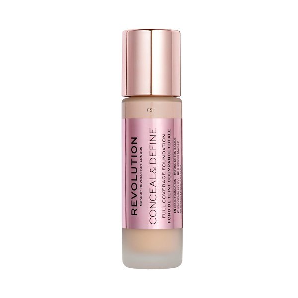Makeup Revolution Conceal and Define Foundation, Full Coverage & Matte Finish, F5 for Light Skin Tones, Vegan & Cruelty-Free, 0.7 Fl Oz