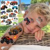 61+ PCS Monster Truck Temporary Tattoos For Kids Boys Girls, Groovy Flash Glitter Silver Metallic Fake Tattoo Sticker, Cartoon Racing Car Flames Trophy Face Tattoo Party Supplies Goodie Bags Stuffers