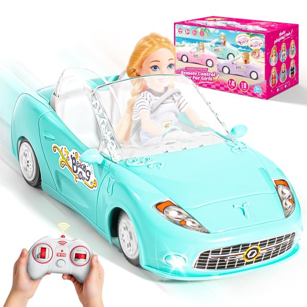 HapKid Blue Remote Control Car for Girls, 1:18 Scale RC Cars with LED Light, 2.4 GHZ Pink Truck Toy for Toddlers Kids, Birthday R/C Toys for Boys Girls Aged 4-7 (Batteries Not Included)