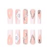 DANMANR Fake Nails Butterflies Long Press on Coffin Nails Crystal Full Cover Acrylic French Shiny Fake Nails for Women and Girls 24PCS