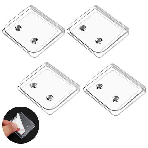 NQEUEPN 4pcs Windproof Shower Curtain Clips, Clear Self-Adhesive Shower Splash Guard No Drill Shower Curtain Wall Holder for Interior Shower Liner Easy to Install