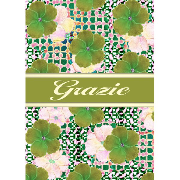 ValxArt Pack-3 Italian Thank You (Grazie) Greeting Card -5"x7" Green Flowers