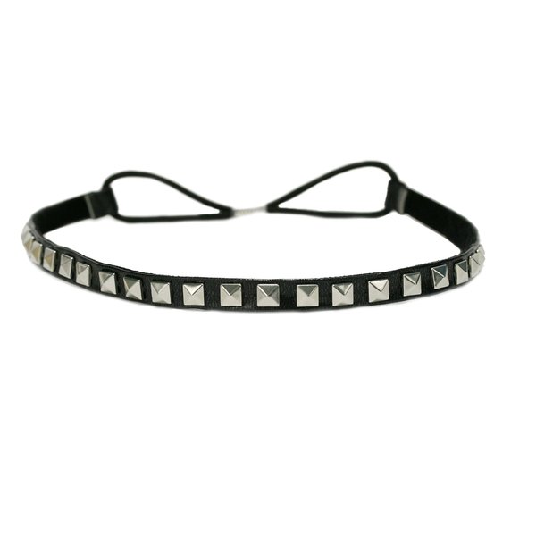 Mia Studded Headband | Fashionable, Cool, Chic, Hair Accessory | Black Faux Leather + Silver Studs | for Women, Teens, Girls 1pc