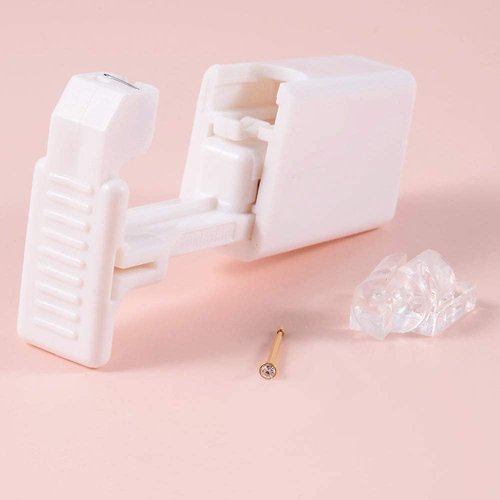AM RONG MAGIC Upgraded Version Self Nose Piercing Gun Self Nose Piercing Gun Kit Safety Nose Piercing Gun Kit Tool,Self Ear Piercing Gun (Gold—White Crystal)