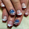 4th of July Square Press on Nails Glitter Frencch Tip Fake Nails with Star and Swirle Designs Short Square Red Blue White Glossy False Nails with Bling D esigns Acrylic Stick on Nails for Women 24 Pcs