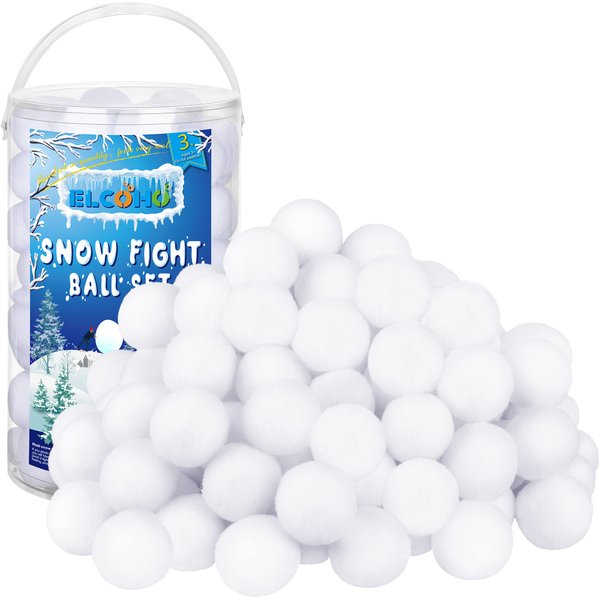 Elcoho 72 Pieces 2 Inch Fake Snow Fight Ball Artificial Snow Toss Ball Fake Winter Snow Fight Ball Fluffy Fun Stress Toys for Xmas Party Supplies Winter Snowball Fight Games Indoors