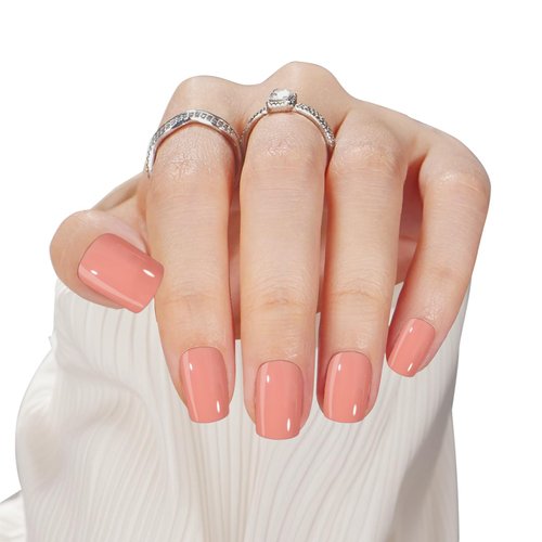 Frinail Fake Nails Press on Short Square Glue on Nails, 24PCS Pink False Nails, Gel Manicure Nails Press ons Glossy Acrylic Stick on Nail Kit with Adhesive Nail Tabs Jelly Glue