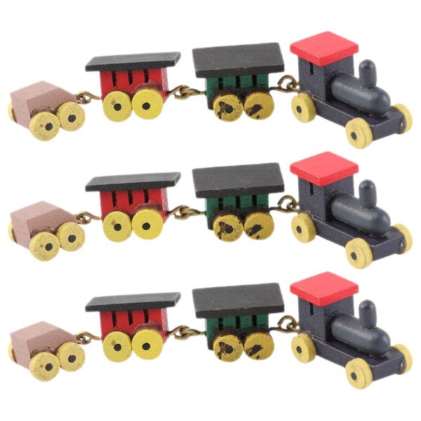 Alasum 3pcs Mini Wooden Train Set Christmas Miniature Retro Steam Train Simulation Steam Train Model Sculpture for Xmas Table Adornment, 9.70X1.80X1.10CM