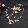 Aixiao Elegant Bridal Jewelry Set for Wedding Bride Bridesmaids Pearl Rhinestone Necklace Earrings Hair Side Comb Headpiece Accessories for Women (style B-gold)