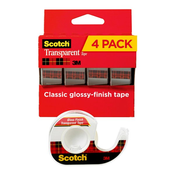 Scotch Transparent Tape, 4 Dispensered Rolls, Versatile, Clear Finish, Engineered for Office and Home Use, 3/4 x 850 Inches (4814)