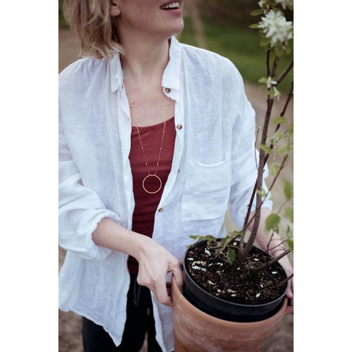 PERNNLA PEARL 18K Gold Circle Pendant Ncklace for Women Dainty Long Satellite Bead Chain Necklaces Statement Hammered Handmade Sweater Chain Y Necklaces 31”