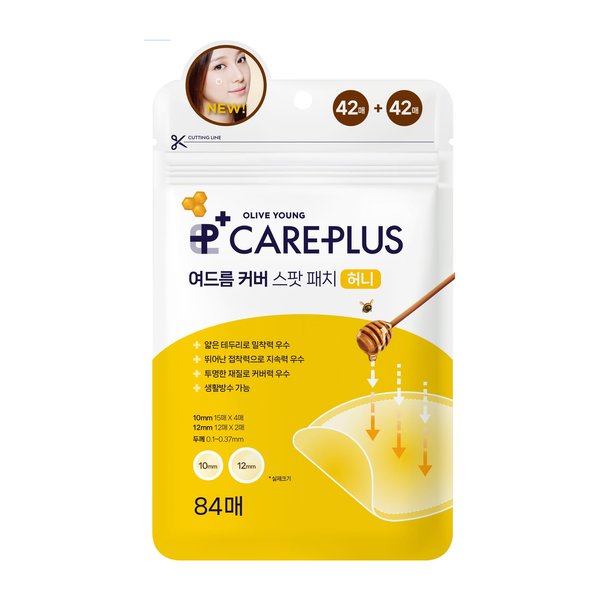 OLIVE YOUNG Care Plus Honey Scar Cover Korean Spot Pimple Patches 1PACK (84Count) | Hydrocolloid Patch, Spot Stickers for Acne Pimple and Zits, Contains Manuka Honey