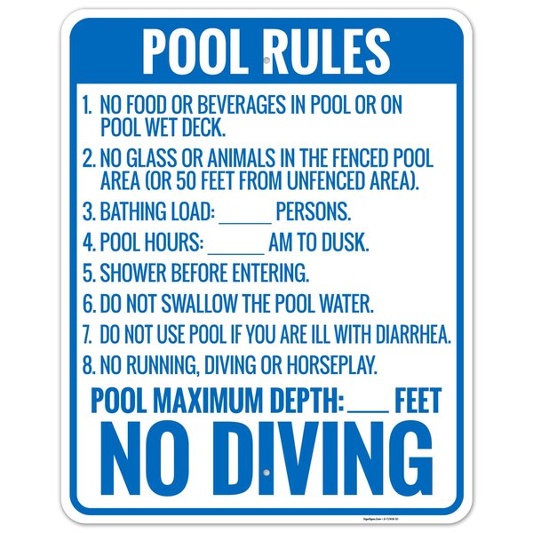 Sigo Signs Florida Pool Rules No Diving Sign, Complies With State Of Florida Pool Safety Code, 24x30 Inches, Rust Free .063 Aluminum, Fade Resistant, Made in USA by Sigo Signs