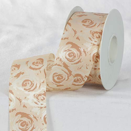 Brown and Cream White Floral Ribbon 1.5" x 27 Yards