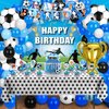 Soccer Birthday Party Decorations, 131PCS Blue Soccer Birthday Party Supplies Including Tablecloth Backdrop Banner Cake Topper Latex Balloons Foil Balloons Decorations Kit for Sport Ball Theme