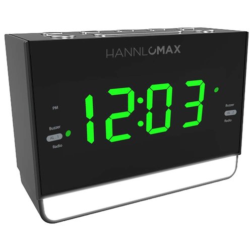HANNLOMAX HX-128CR Alarm Clock Radio, PLL FM Radio, 1.2 inches Green LED Display, Dual Alarm, 6 Levels Night Light, USB Port for 1A Charging, AC/DC Adaptor Included