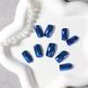 Royal Blue Chrome Square Press on Nails Short Medium,KQueenest Mirror Metal Plating False Acrylic Nails Press Ons,Metallic Fake Nails Natural Glue on Nails Medium Length Gloss Stick on Nails for Women