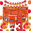 Fire Truck 3rd Birthday Decoration Sound the Alarm I Am 3 Birthday Decorations Sound the Alarm I Am Happy Birthday Banner, Backdrop, Cake Topper Firemen Birthday Decorations for 3rd Birthday Supplies