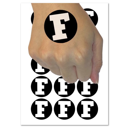 Letter F Uppercase Fun Bold Font Temporary Tattoo Water Resistant Fake Body Art Set Collection - 54 1" Tattoos (1 Sheet)