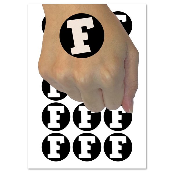 Letter F Uppercase Fun Bold Font Temporary Tattoo Water Resistant Fake Body Art Set Collection - 54 1" Tattoos (1 Sheet)