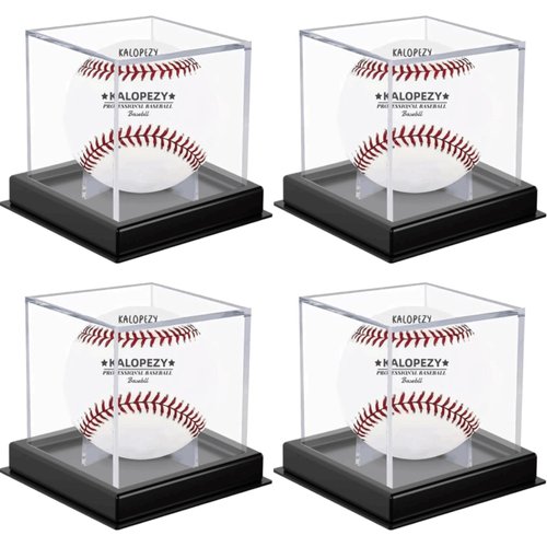 4Pcs Baseball Display Case, with 4 Black Protective Bases UV Protected Acrylic Boxes for Display,Clear Display Case Baseball Cube Memorabilia Showcase Autograph Ball Protector