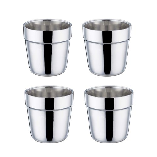 TeamFar Coffee Cup Espresso Cup Mug Set of 4, Double Wall Stainless Steel Tea Cups, Reusable & Stackable, Mirror Finish & Dishwasher Safe - 6 Ounce